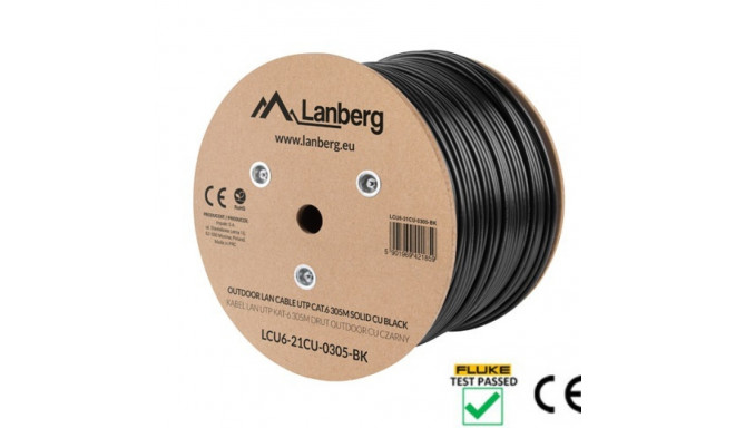 LAN CABLE CAT.6 UTP 305M SOLID OUTDOOR CU BLACK FLUKE PASSED LANBERG