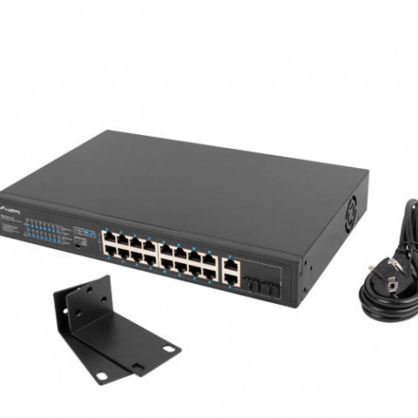 Lanberg võrgulüliti 16X 100MB POE+/2X 1GB/2X SFP haldamata 10" ja 19" racki jaoks Gigabit Ethernet 1