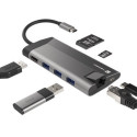 USB-C MULTIPORT ADAPTER 8 IN 1 NATEC FOWLER PLUS  HUB USB 3.0 3X, HDMI 4K, USB-C PD, RJ45, SD, MICRO