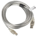 Lanberg kaabel USB-A (M) - USB-B (M) 2.0 Ferrite 5m, läbipaistev