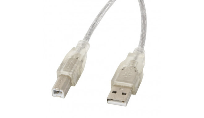 USB-A(M)->USB-B(M) 2.0 CABLE 3M TRANSPARENT FERRITE LANBERG