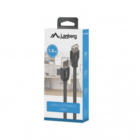 USB-A M/F 2.0 CABLE 1.8M BLACK BOX LANBERG