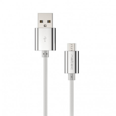 USB MICRO(M)->USB-A(M) 2.0 CABLE 1M SILVER NYLON NATEC PRATI