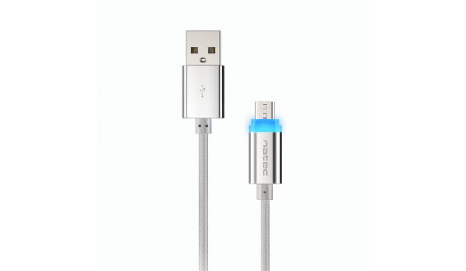 USB MICRO(M)->USB-A(M) 2.0 CABLE 1M SILVER LED NATEC PRATI