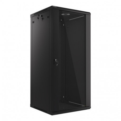 RACK CABINET 19" WALL-MOUNT 27U/600X600 (FLAT PACK) WITH GLASS DOOR BLACK LANBERG V2