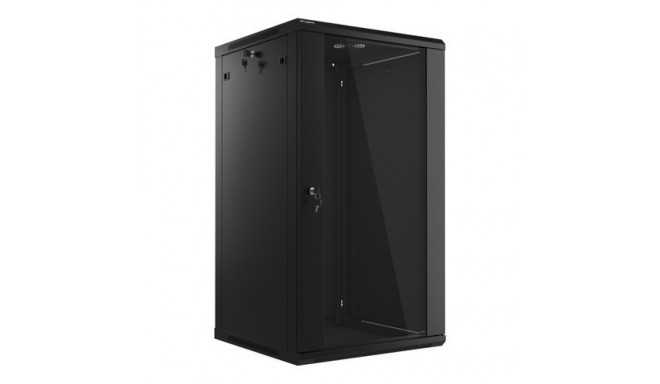 RACK CABINET 19" WALL-MOUNT 22U/600X600 (FLAT PACK) WITH GLASS DOOR BLACK LANBERG V2