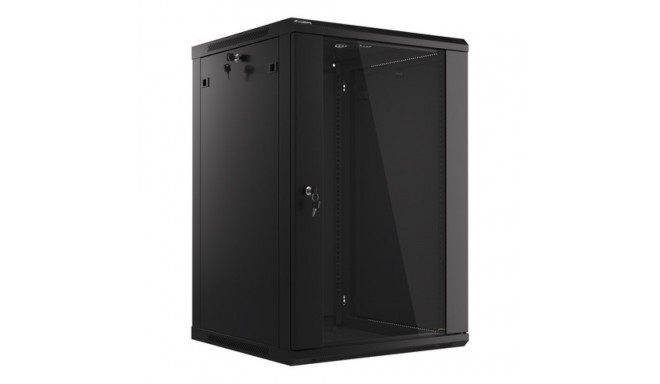 RACK CABINET 19" WALL-MOUNT 18U/600X600 (FLAT PACK) WITH GLASS DOOR BLACK LANBERG V2