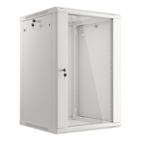 RACK CABINET 19" WALL-MOUNT 18U/600X600 (FLAT PACK) WITH GLASS DOOR GREY LANBERG V2