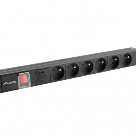Lanberg toitejaotusseade PDU 19" 1U 16A 6 prantsuse pistikupesa 2m, must