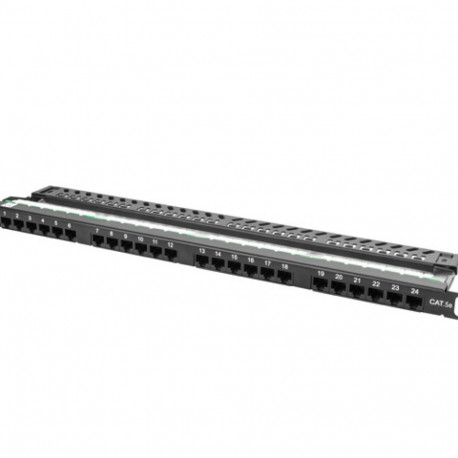 Lanberg patch-paneel 24 pordiga 0.5U 19" CAT.5E UTP kaablikorraldajaga, must