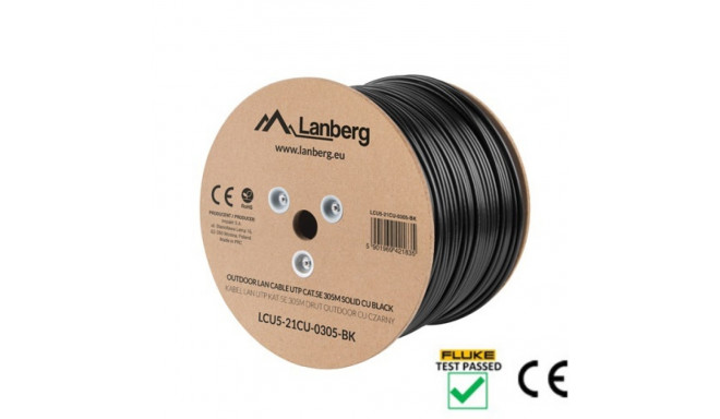 LAN CABLE CAT.5E UTP 305M SOLID OUTDOOR CU BLACK FLUKE PASSED LANBERG