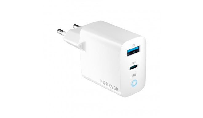 Forever TC-06-33AC GaN PD QC charger 1x USB-C 1x USB 33W white