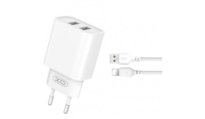 XO CE02C USB charger 2xUSB 2.1A + Lightning cable 1m