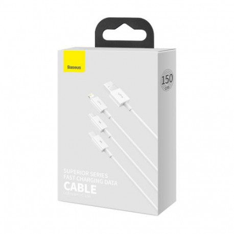 Baseus Cable Superior Series 3-in-1 Fast Charging Data Cable USB to M+L+C 3.5A 1.5m White (CAMLTYS-0