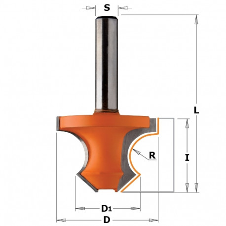 BEAD ROUTR BIT 45° HW S=8 D=36X25 R=8