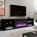 RTV cabinet POLO 200x33x50.5 black + fireplace black