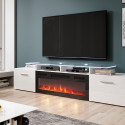 RTV cabinet ROVA with electric fireplace 190x37x48 white/gloss white