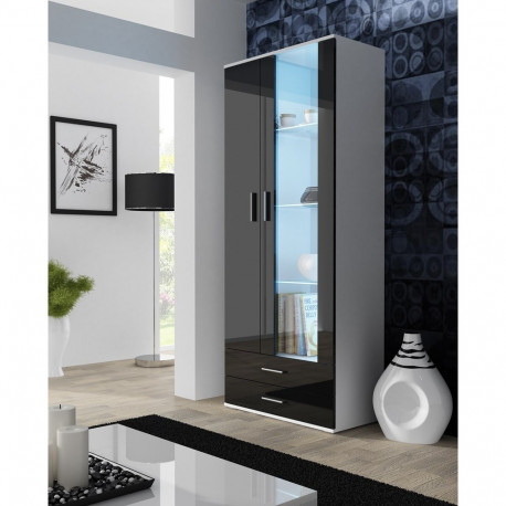 Cama SOHO S6 2D2S valge/must läikiv vitriinkapp