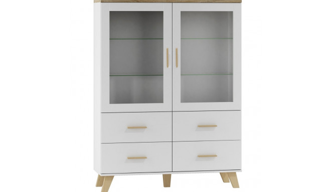 Cama vitriinkapp LOTTA 2D4D valge + sonoma tamm