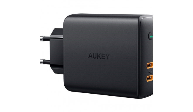 AUKEY PA-D5 GaN mobiilseadmete laadija Must 2xUSB C Power Delivery 3.0 63W 6A Dynamic Detect