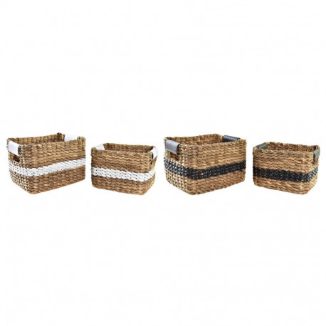 Basket set DKD Home Decor White Black Natural White/Black Polyurethane Wood Metal Natural Fibre Colo