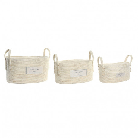 Korvikomplekt DKD Home Decor Naturaalne Helepruun Looduslik kiud Boho 34 x 23 x 20 cm 3 Tükid, osad