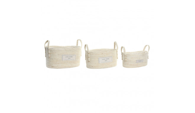 Basket set DKD Home Decor Natural Light brown Natural Fibre Boho 34 x 23 x 20 cm 3 Pieces