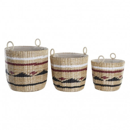 Basket set DKD Home Decor White Black Maroon Natural Natural Fibre (3 Pieces)