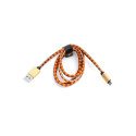 PLATINET MICRO USB TO USB LEATHER CHECKED CABLE 1M ORANGE