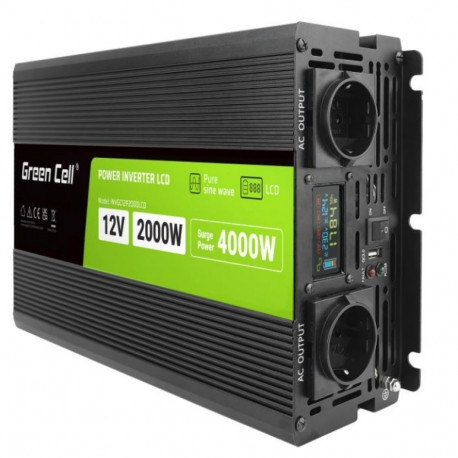 LCD converter 12V 2000W/4000W Pure sine with display