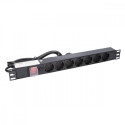 Power strip 19-inches 1U, 7 sockets, with switch 2m