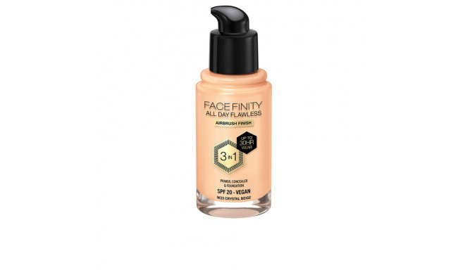 Grima Bāzes Krēms Max Factor Face Finity All Day Flawless 3-vienā Spf 20 Nº W33 Crystal beige 30 ml