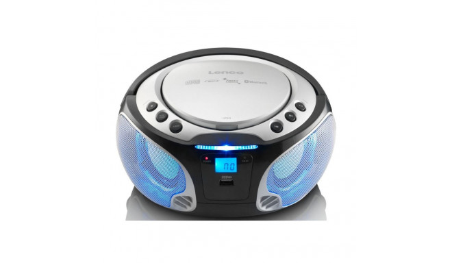 Portable FM radio CD/MP3/USB/bluetotth player with led lighting Lenco, silver