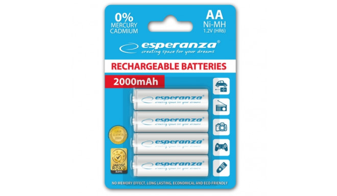 Esperanza EZA104W PRECHARGED HR6 2000MAH ALWAYS READY БЛИСТЕРНАЯ УПАКОВКА 4ШТ.