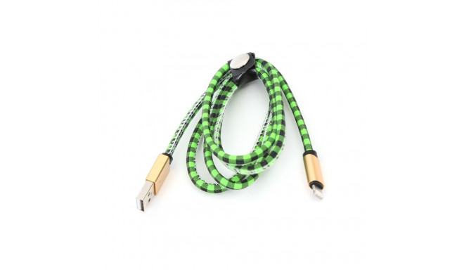 PLATINET USB LIGHTNING LEATHER CHECKED CABLE 1M GREEN