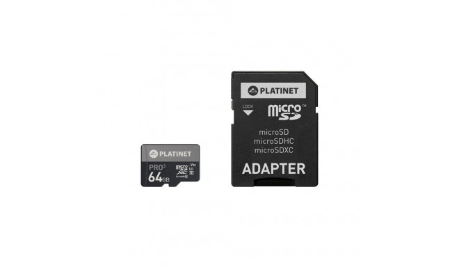 PLATINET microSDXC SECURE DIGITAL + ADAPTER SD 64GB class10 UIII 90MB/s [43999]