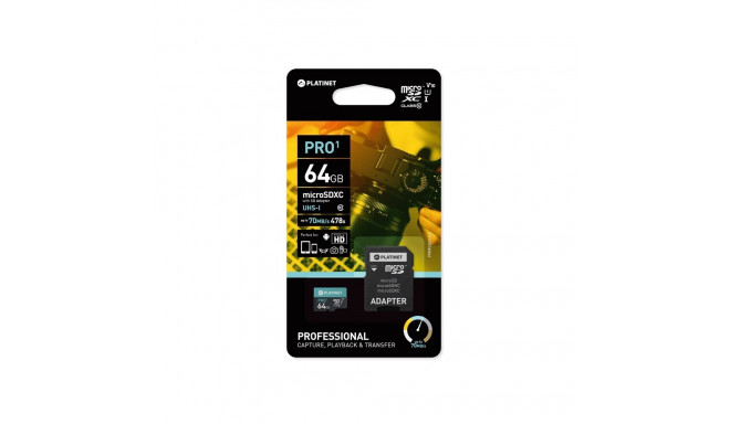 PLATINET microSDXC SECURE DIGITAL + ADAPTER SD 64GB class10 UI 70MB/s [43998]