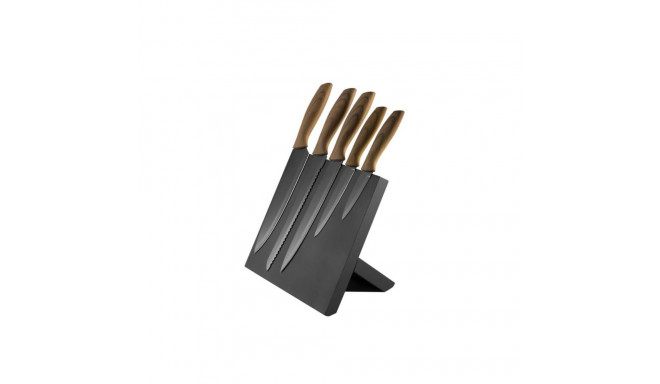 PLATINET 5 BLACK KNIVES SET WOODEN HANDLE WITH BLACK MAGNETIC BOARD