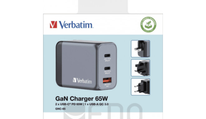 Verbatim PD Reiselader 65W USB/2xUSB-C GaN grau