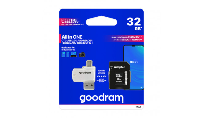 GoodRam memory card 32GB microSDHC cl. 10 UHS-I + adapter + card reader