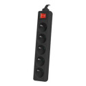 LANBERG PS1-05E-0150-BK Lanberg 1.5M Black LANTERGE CURVE 5X 230V PL WITH CIRCUIT BREAKER, FULL COPP