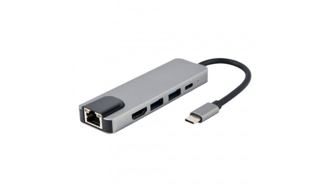 GEMBIRD A-CM-COMBO5-04 Mitme pordiga adapter USB Type C 5in1 jaotur + HDMI + PD + LAN