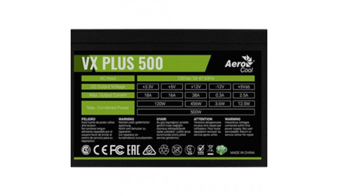 AEROCOOL AEROPGSVX-500PLUS-80 PSU AeroCool VX-500 PLUS 500W, Silent 120mm fan with Smart control