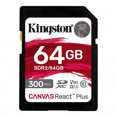 KINGSTON 64GB Canvas React Plus SDXC UHS-II 300R/260W U3 V90 Full HD/4K/8K jaoks