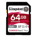 Kingston mälukaart 64GB Canvas React Plus SDXC UHS-II 300R/260W U3 V90 for Full HD/4K/8K