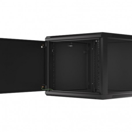 LANBERG Wall mount cabinet 19inch 9U 600x600 steel doors black flat pack