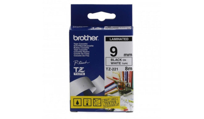 Brother etiketiprinteri lint P-touch TZ-221 9mm x 8m, must/valge