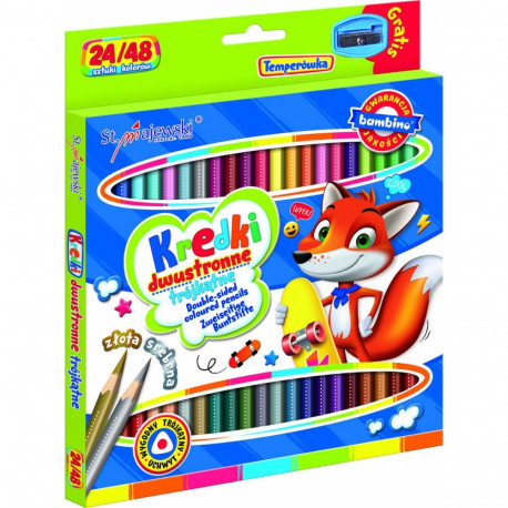 BAMBINO kahepoolsed kolmnurksed koolipliiatsid 24/48 värvi + teritaja