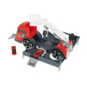 Transporter veoauto TIR 2in1 parkimismaja tuletõrje + 3 autot punane