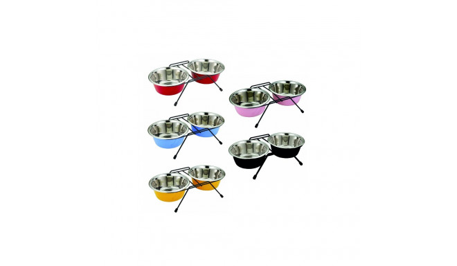 Twin feeder +2 bowls 2x0,47L/13cm, mixed colors